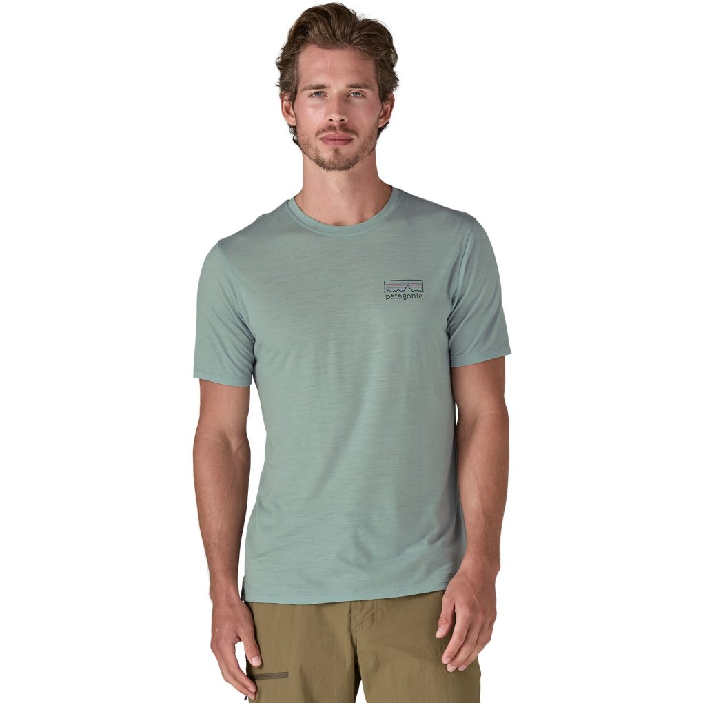 Patagonia Capilene Cool Merino Graphic T-Shirt Men - Strata Stripe: Seabird Grey