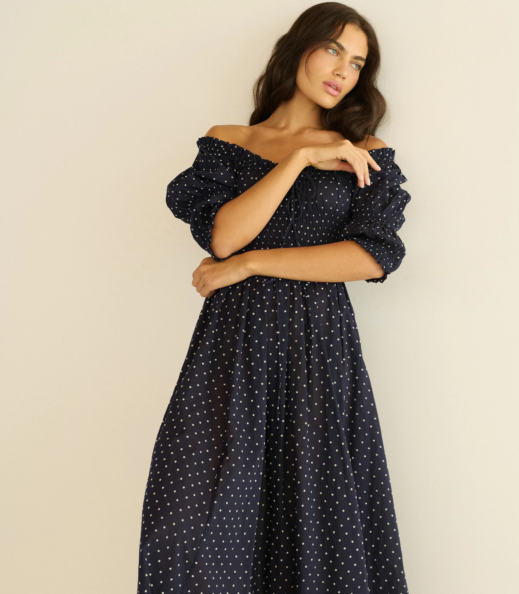 Ischia Midi Dress - Navy Flock Dot