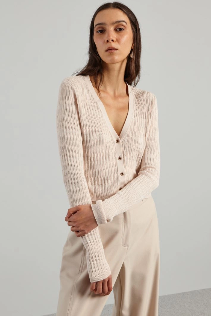 Cardigan with floral buttons - POWDER PINK