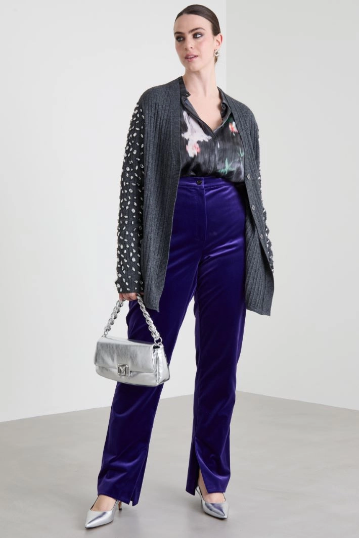 Wool cardigan with rhinestones - DARK GREY