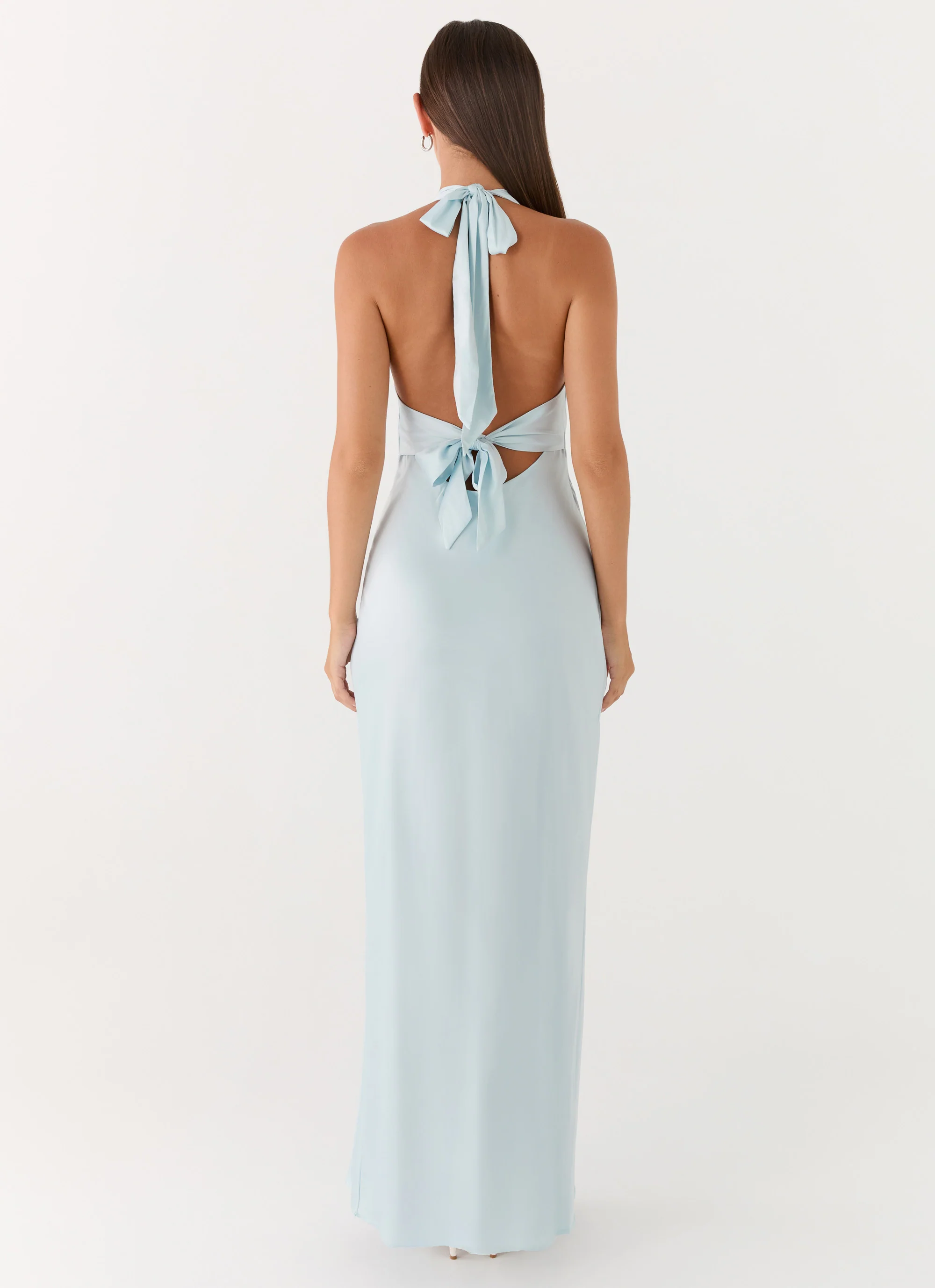 Heavy Hearted Satin Maxi Dress - Ice Blue