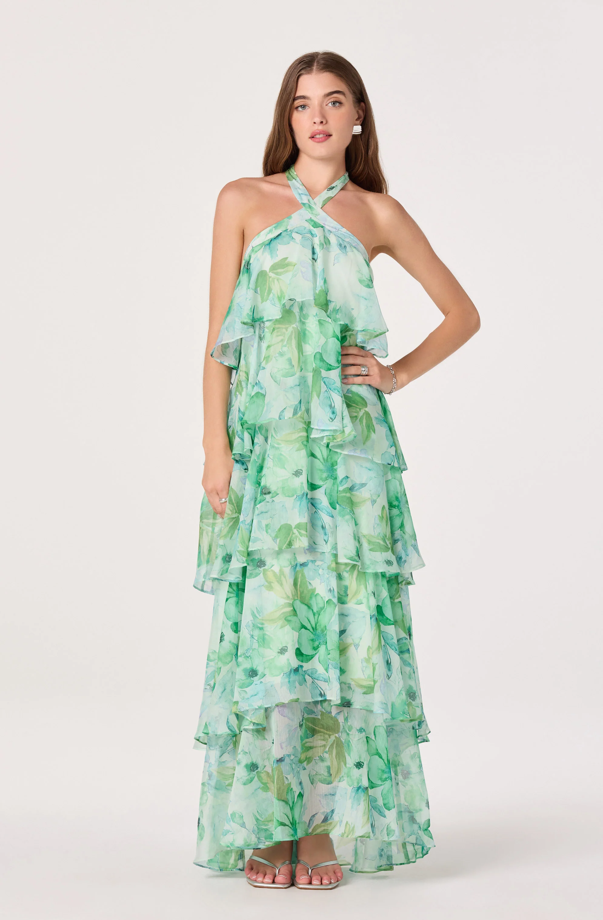 Daiga Floral Halter Tiered Dress