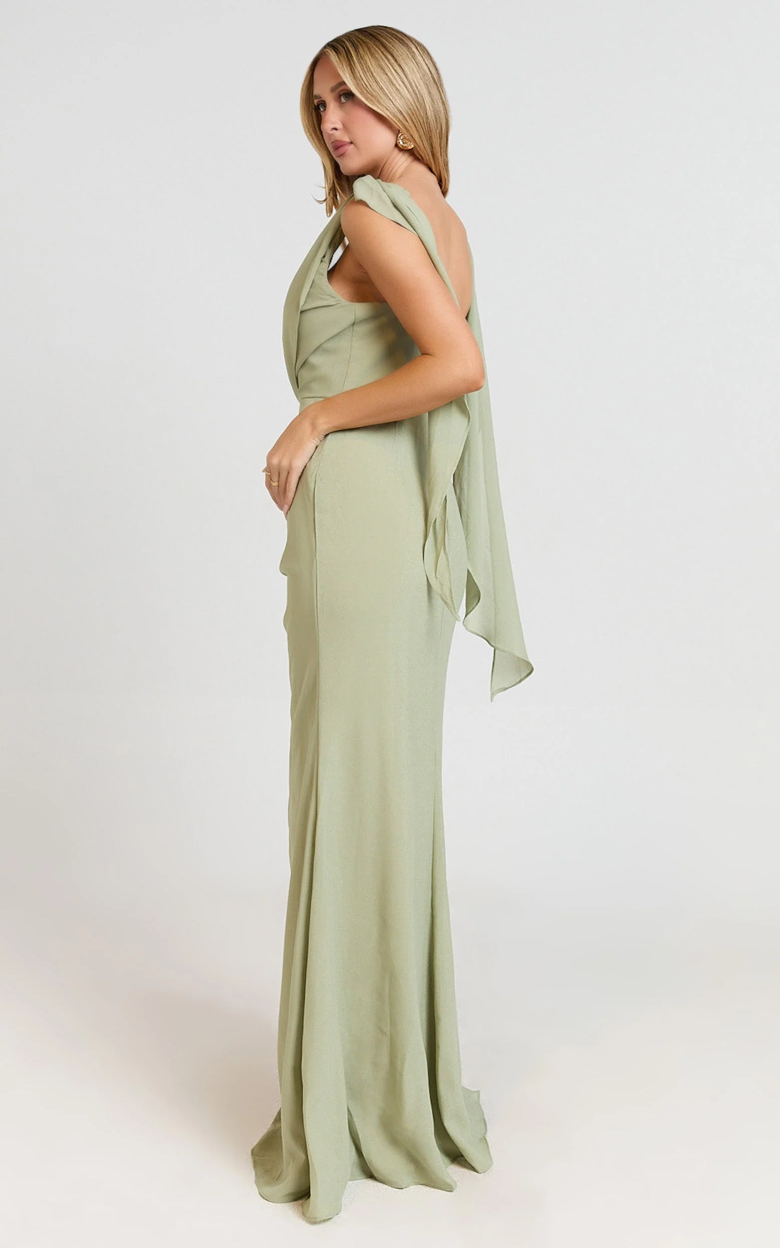 Klarissa Maxi Dress - Cowl Neck Scarf Dress in Sage