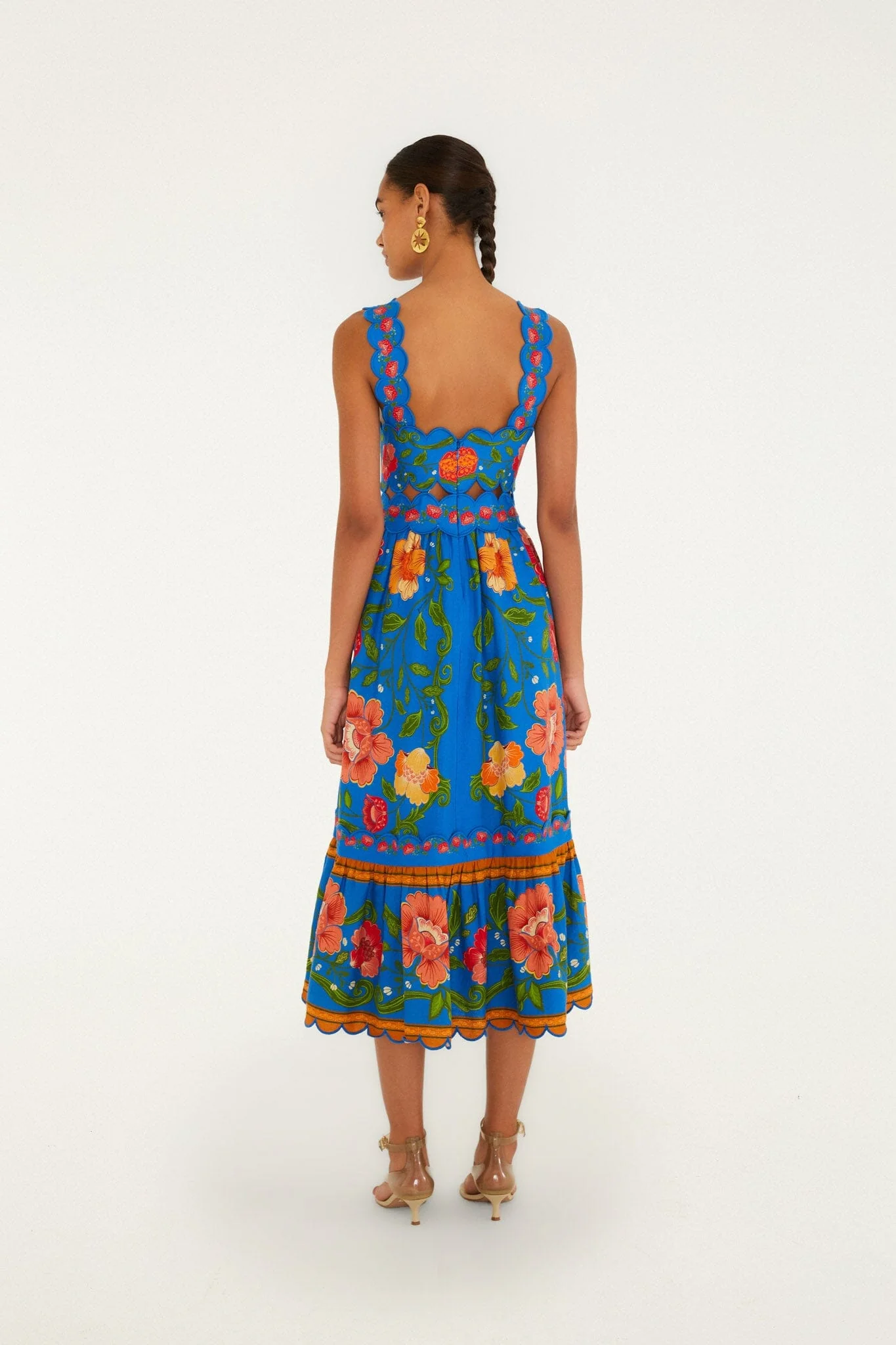 Bright Blue Rococo Flowers Midi Dress