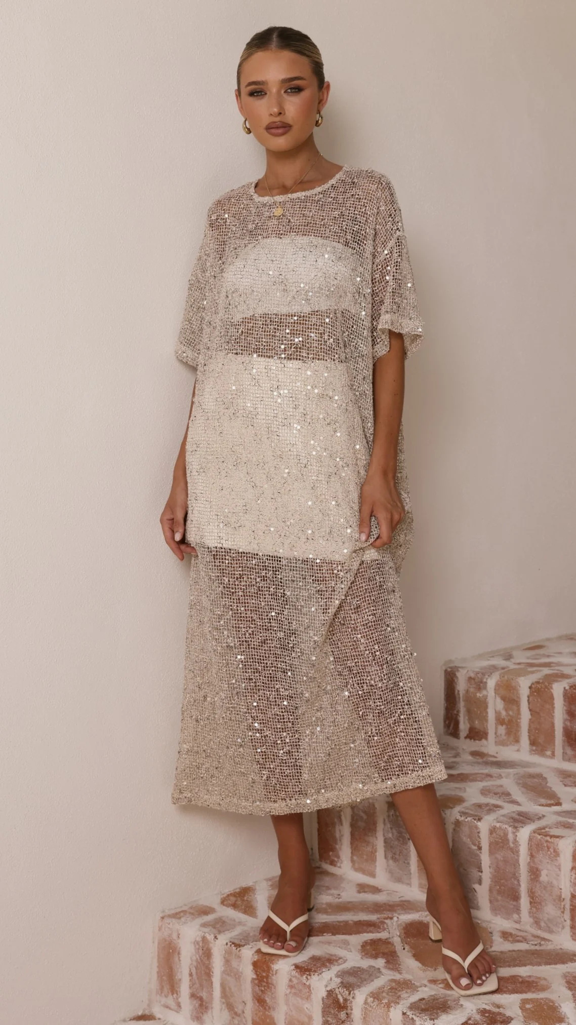 Zinnia Sequins Maxi Dress - Beige