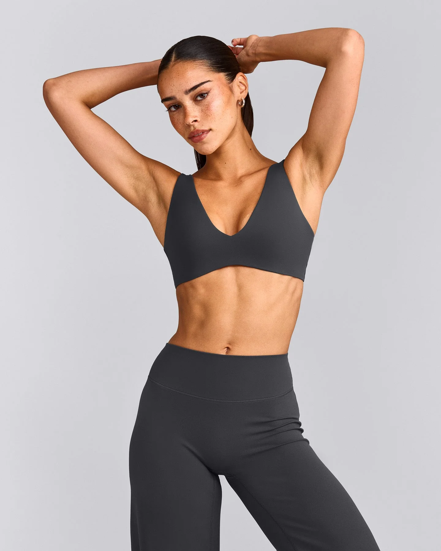 SoftMotion™ Scoop Back Bralette with Grey Logo | Coal