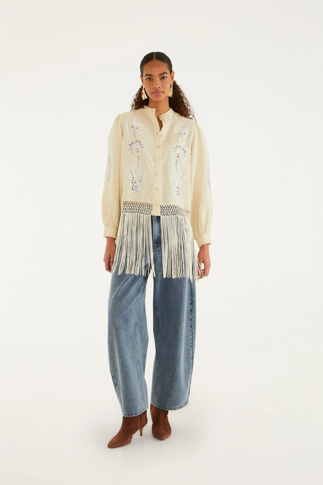 Sand Richelieu Long Sleeve Fringes Shirt