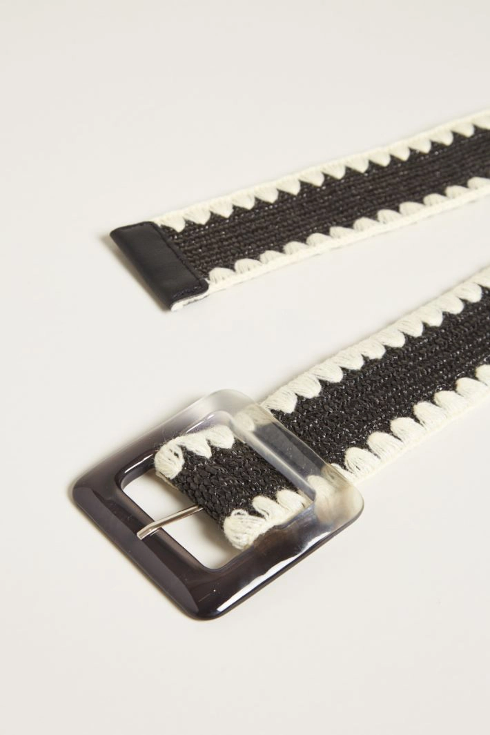 Raffia belt - BLACK BEIGE