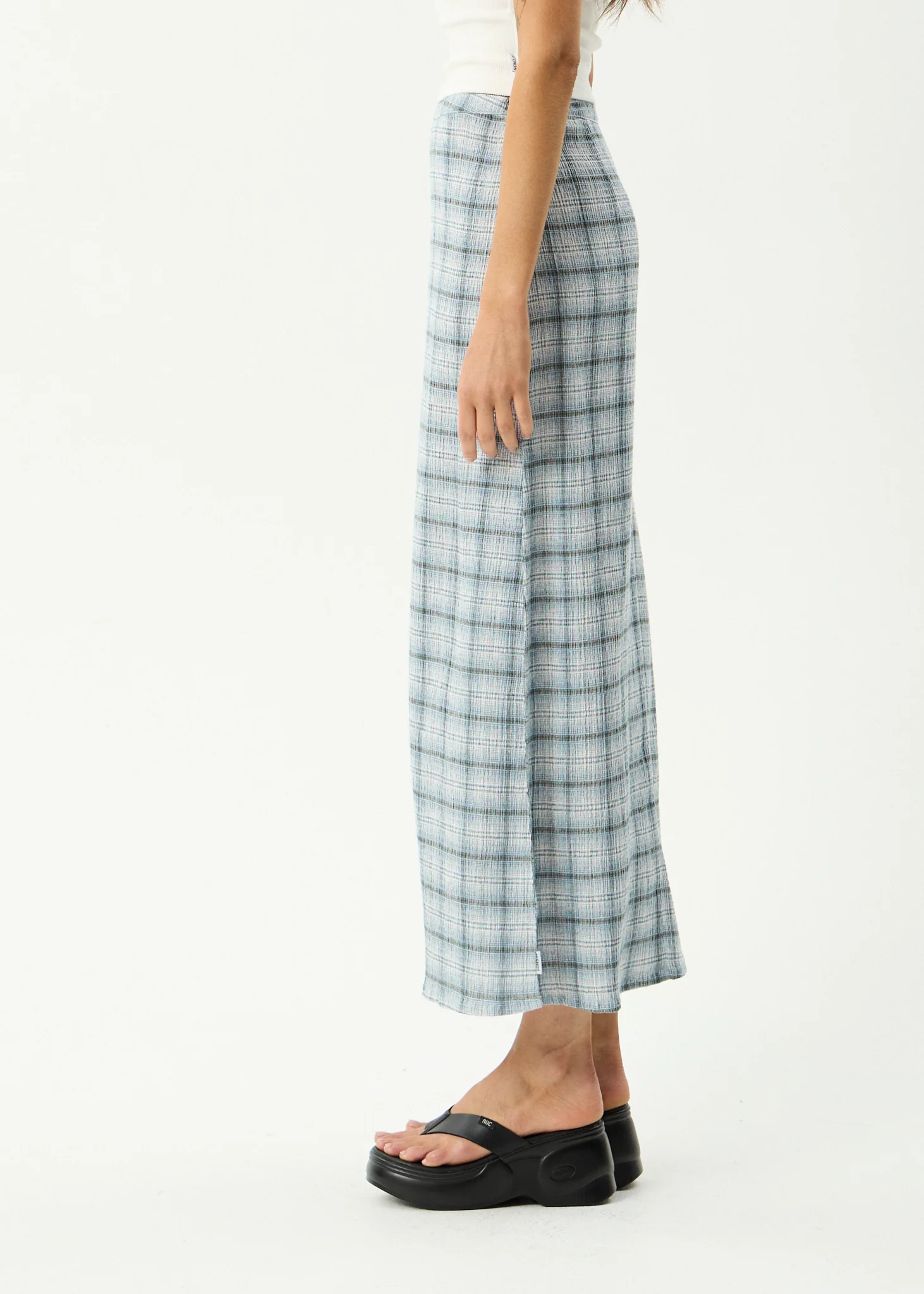 AFENDS Womens Lita - Seersucker Maxi Skirt - Lagoon Overcast Check