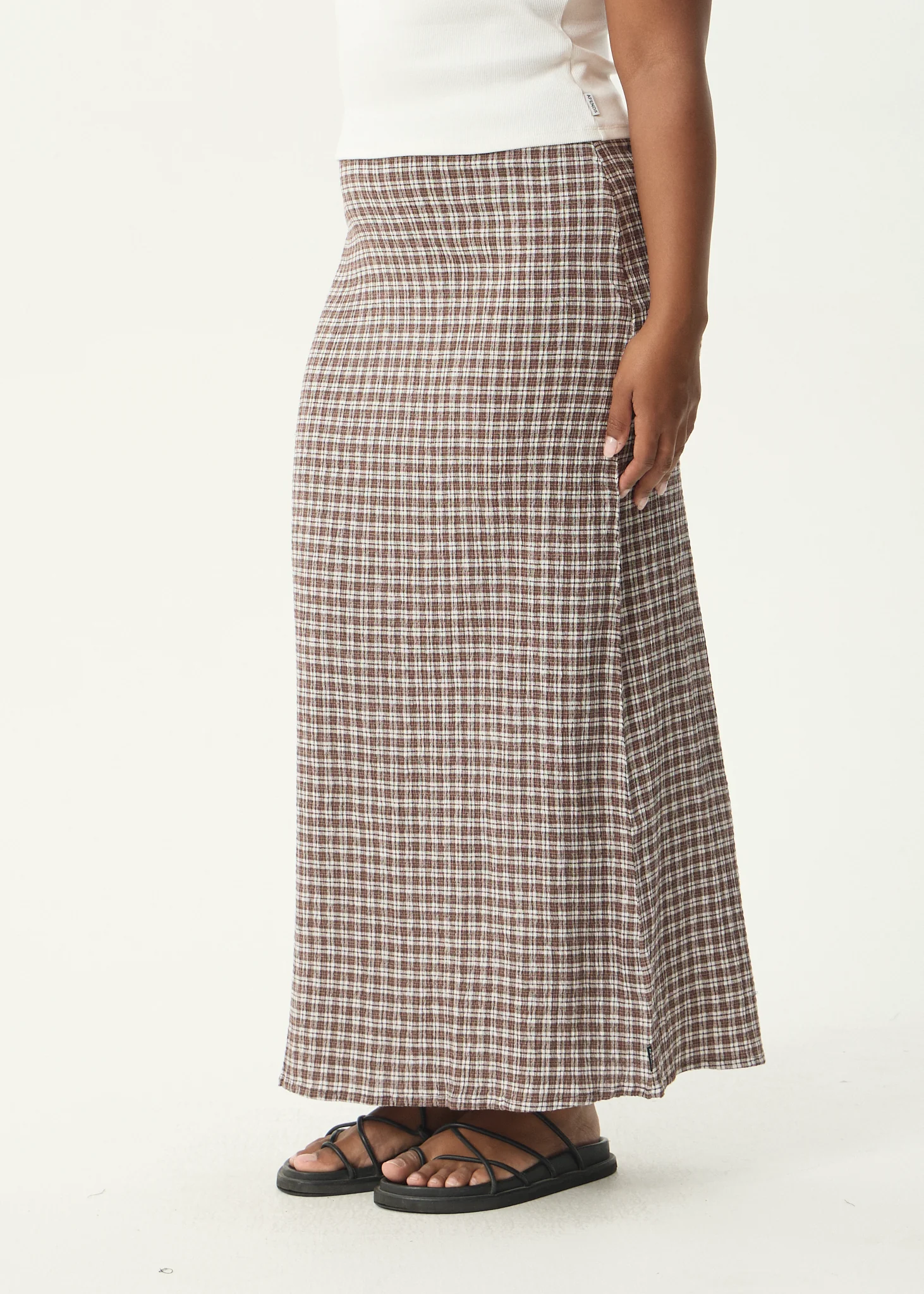AFENDS Womens Lita - Seersucker Maxi Skirt - Base Coffee Check