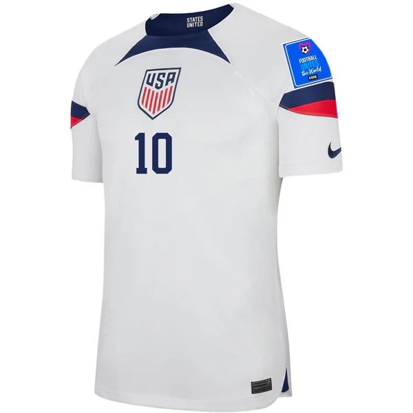 United States Authentic Match Christian Pulisic Home Jersey 22/23 w/ World Cup 2022 Patches (White/Loyal Blue)