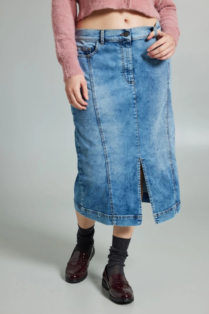Denim skirt with slit - DENIM LIGHT BLUE