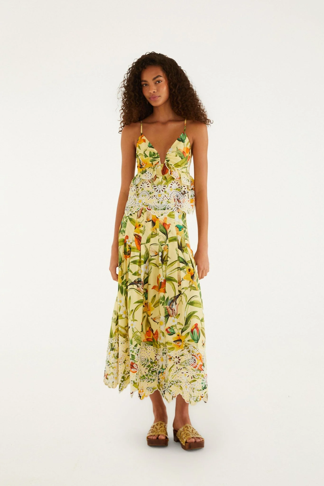 Soft Yellow Brasil Collage Lace Maxi Skirt
