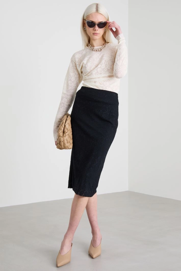 Lace jersey T-Shirt - IVORY