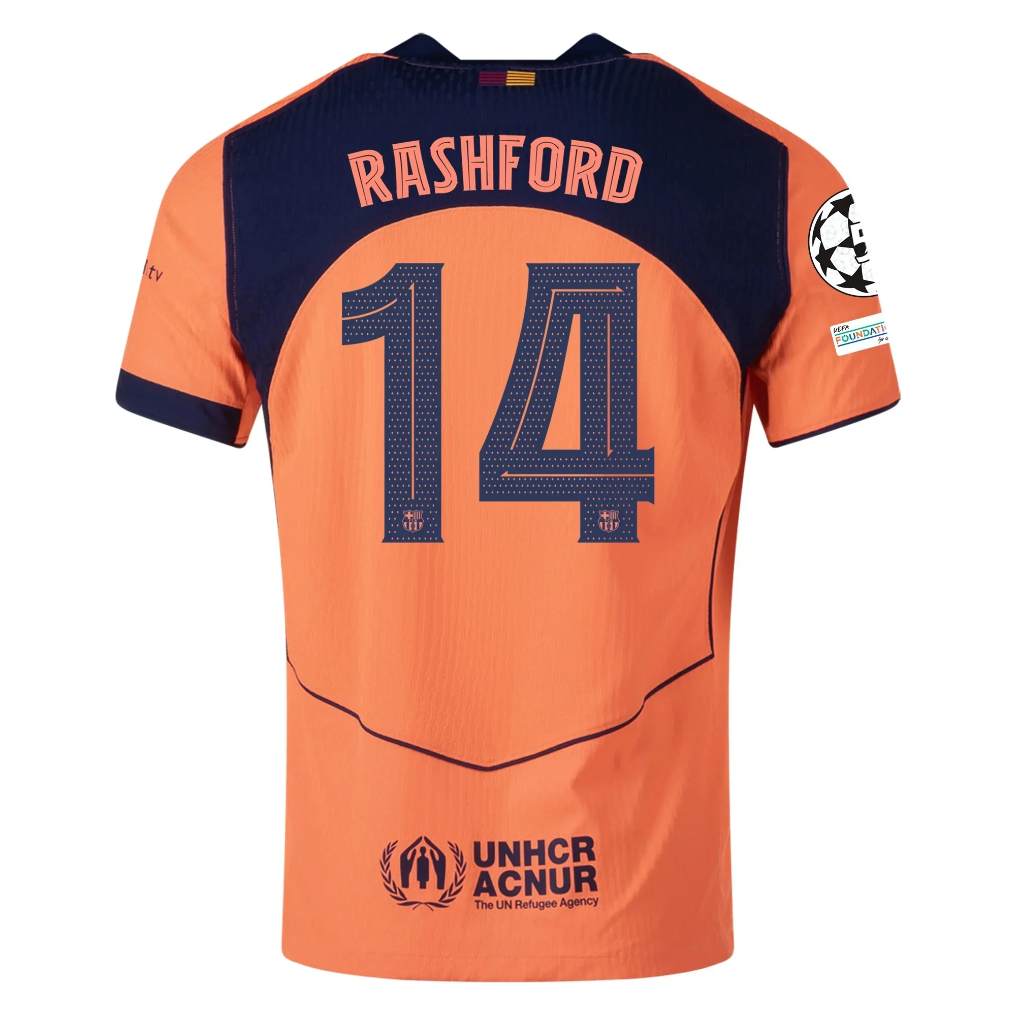 Rashford FC Barcelona Third T90 Authentic Jersey 25/26 w/ Champions League Patches (Mango/Navy)