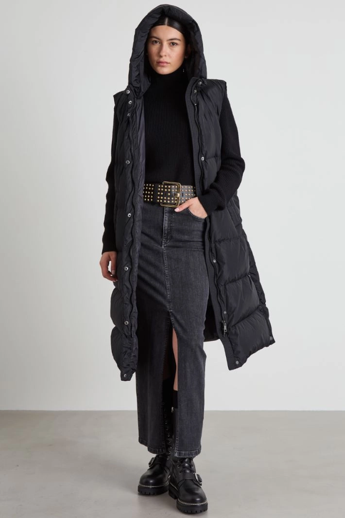 Long denim skirt - BLACK