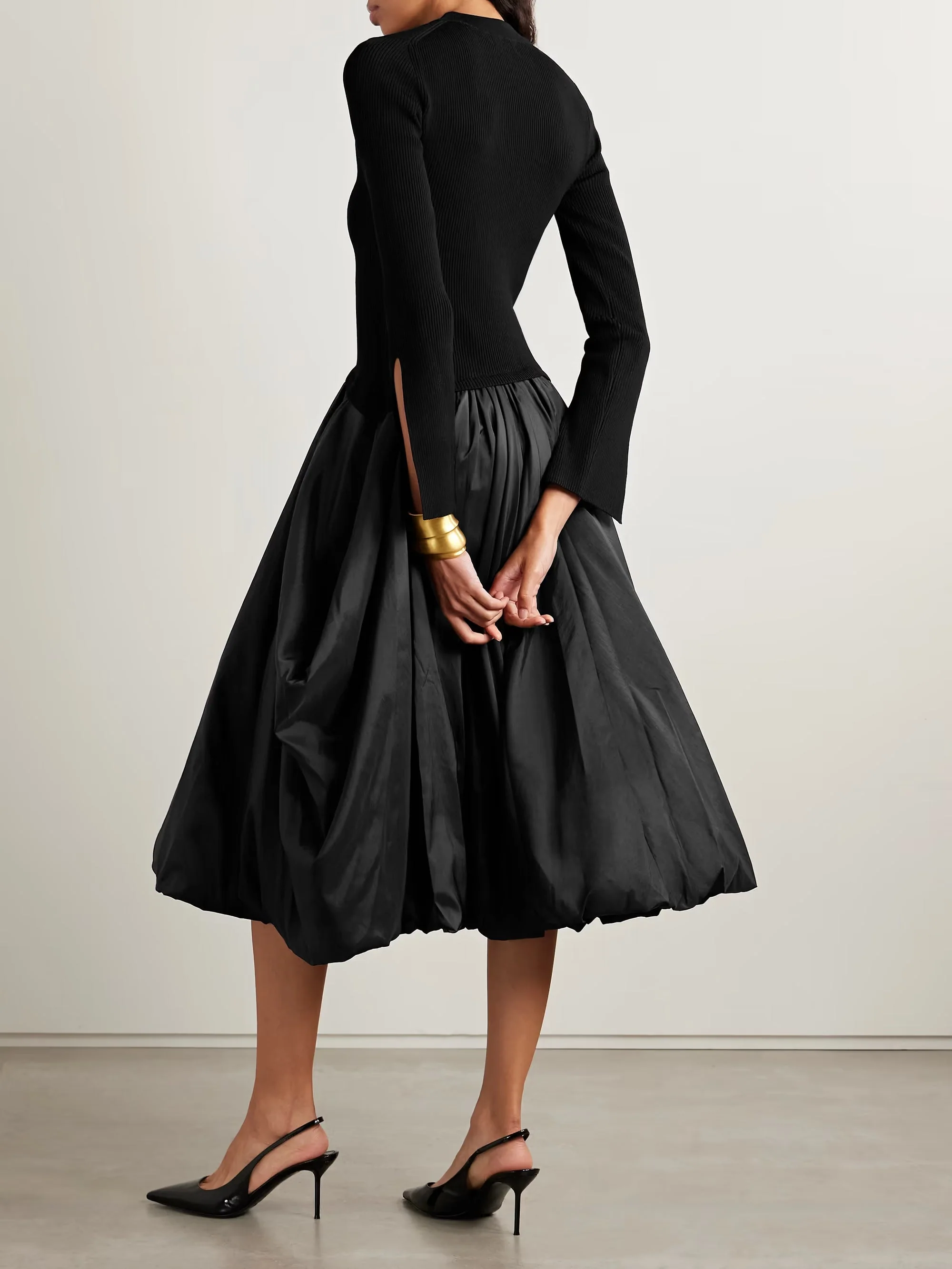 Kenlie ribbed-knit and taffeta midi dress