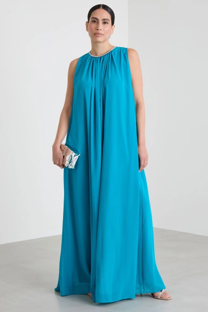 Long crepe dress - TURQUOISE
