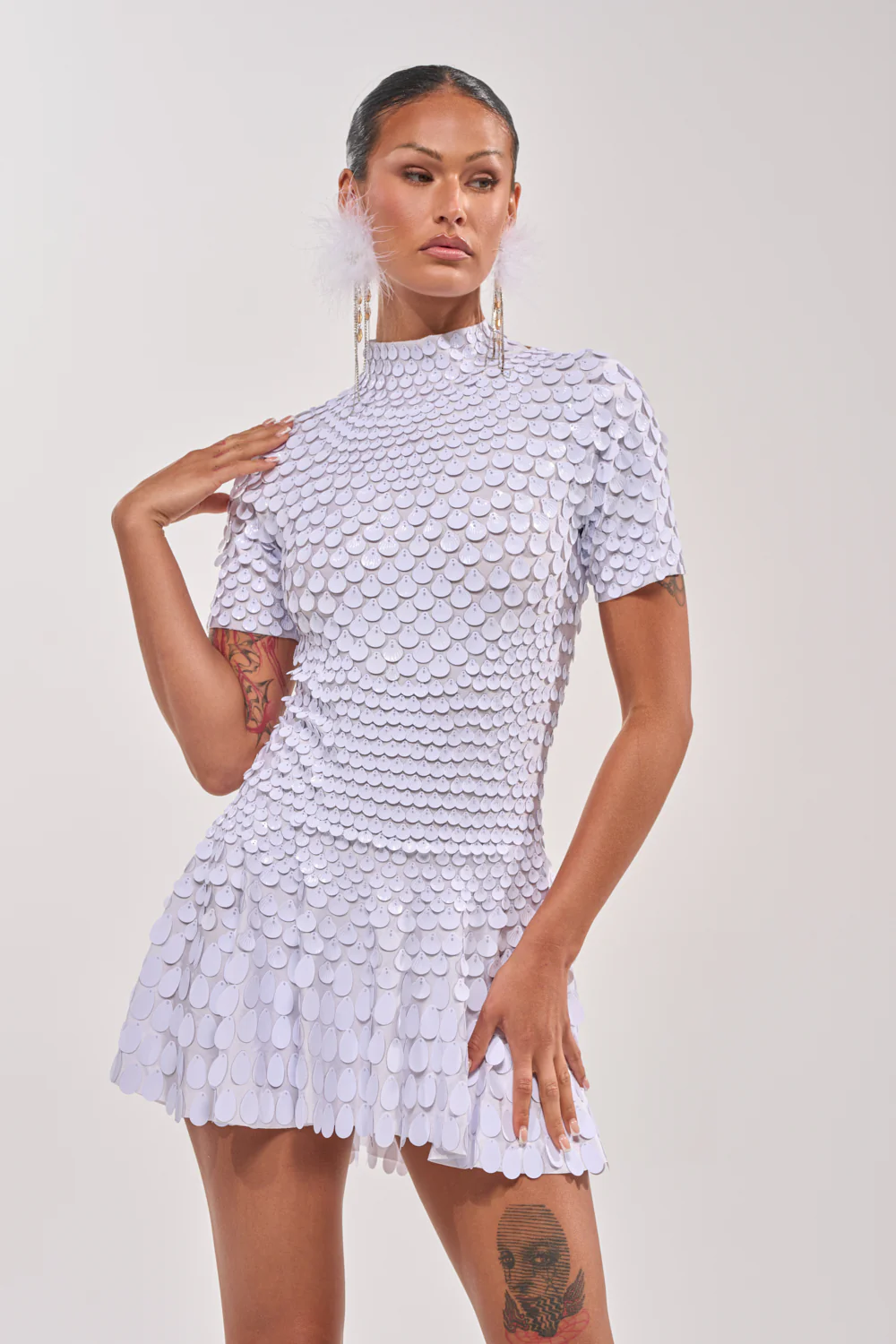 Far From Basic Sequin Mini Dress In White
