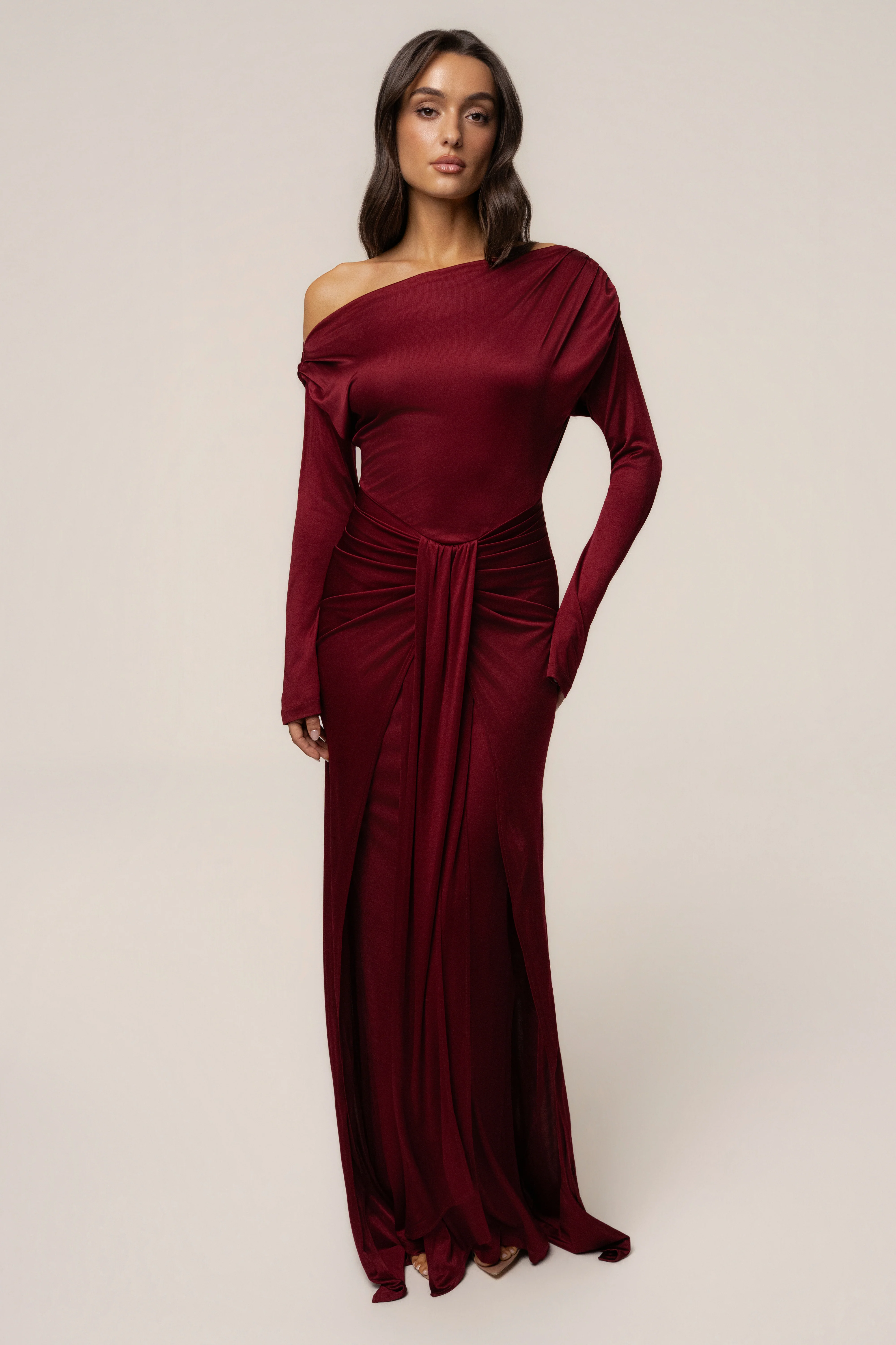 Burgundy Draped Perfection Maxi Dress