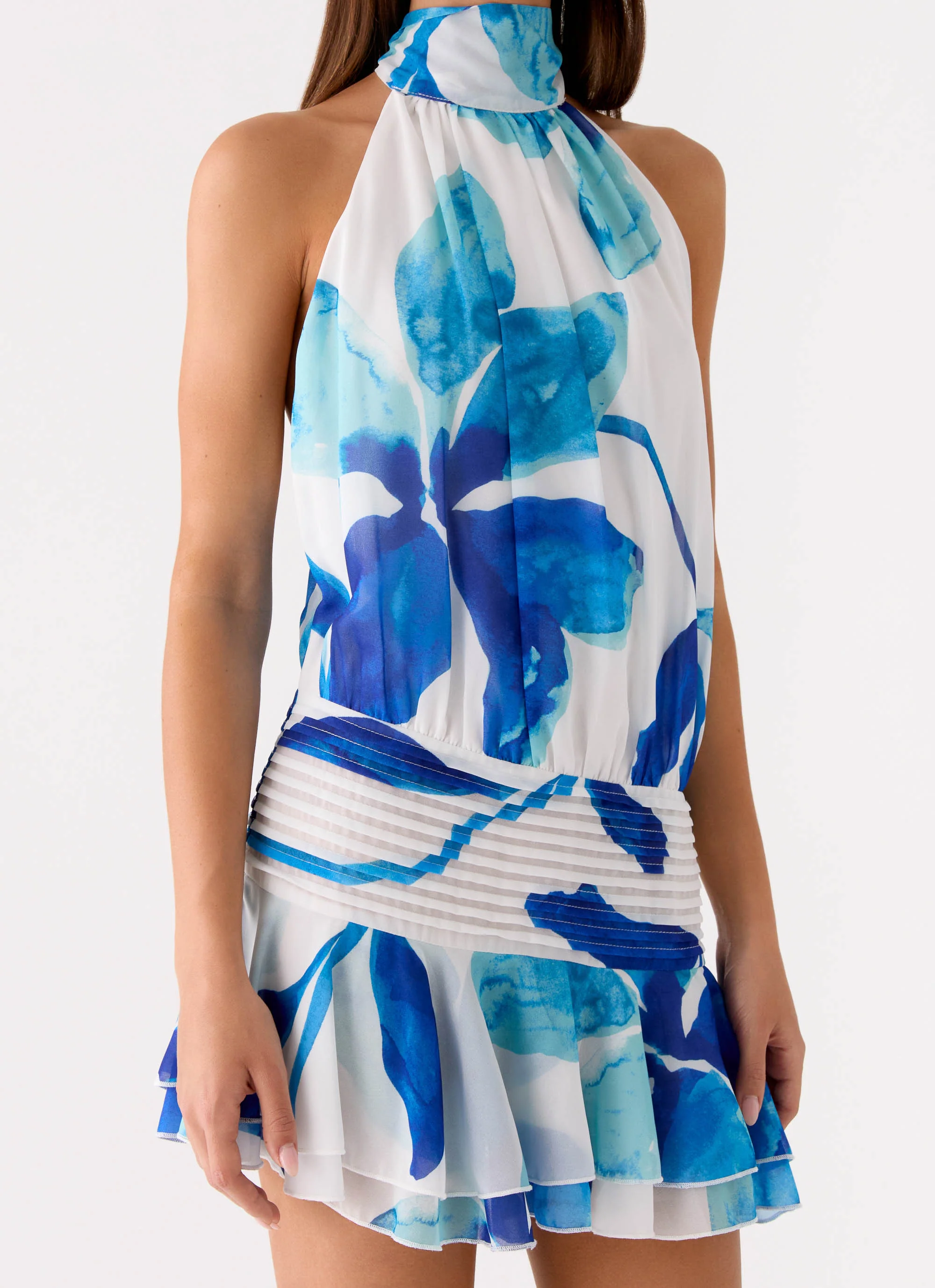 Willow Chiffon Mini Dress - Cerulean Bloom