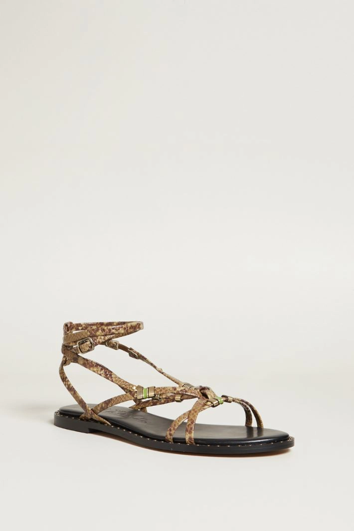 Sandals with printed straps - KHAKI GREEN