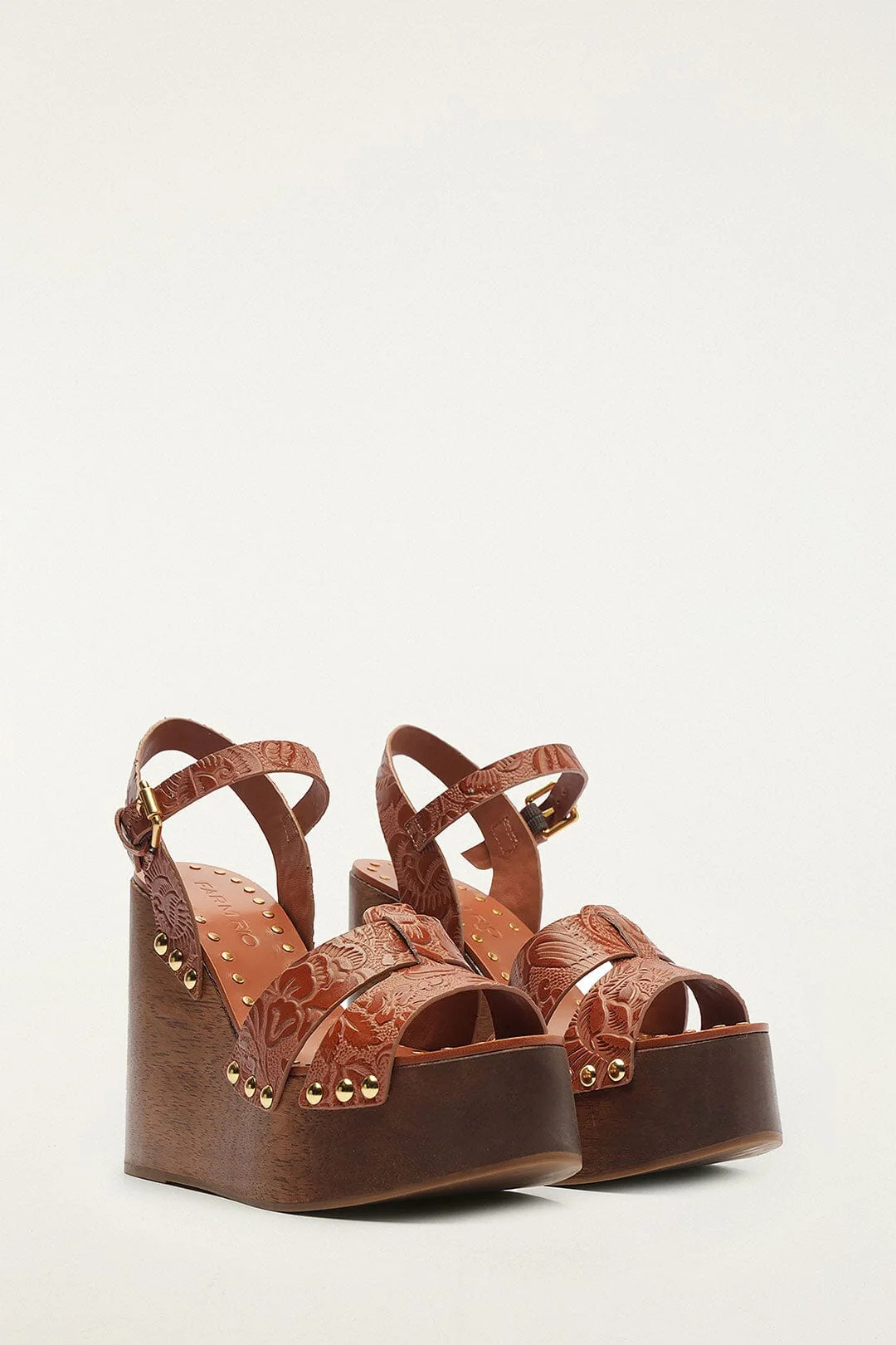 Brown Embossed Wedge Sandal