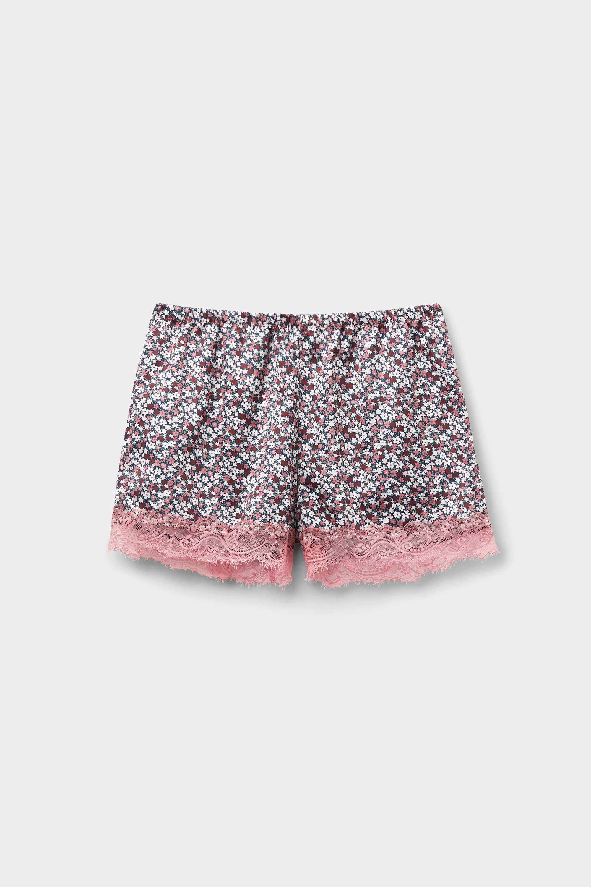 Printed Satin and Lace Shorts
