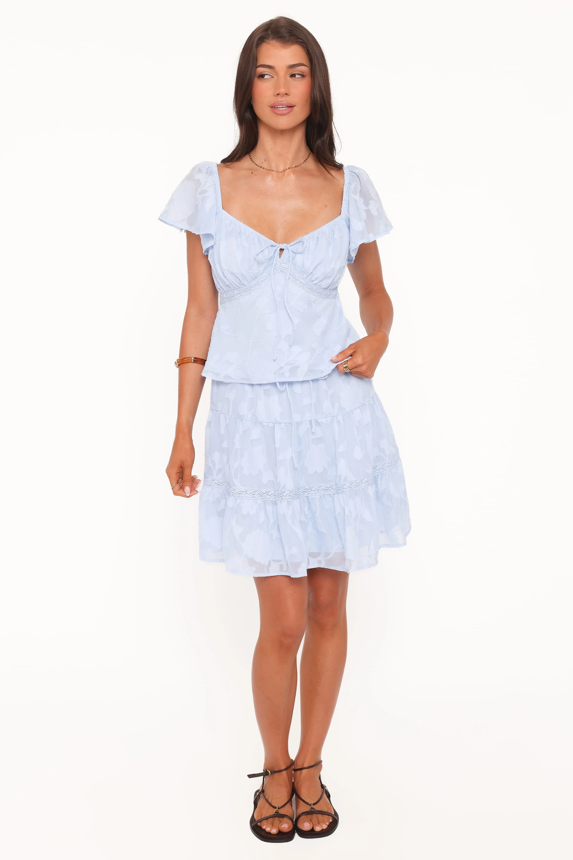 Clodagh Textured Tiered Mini Skirt - Powder Blue