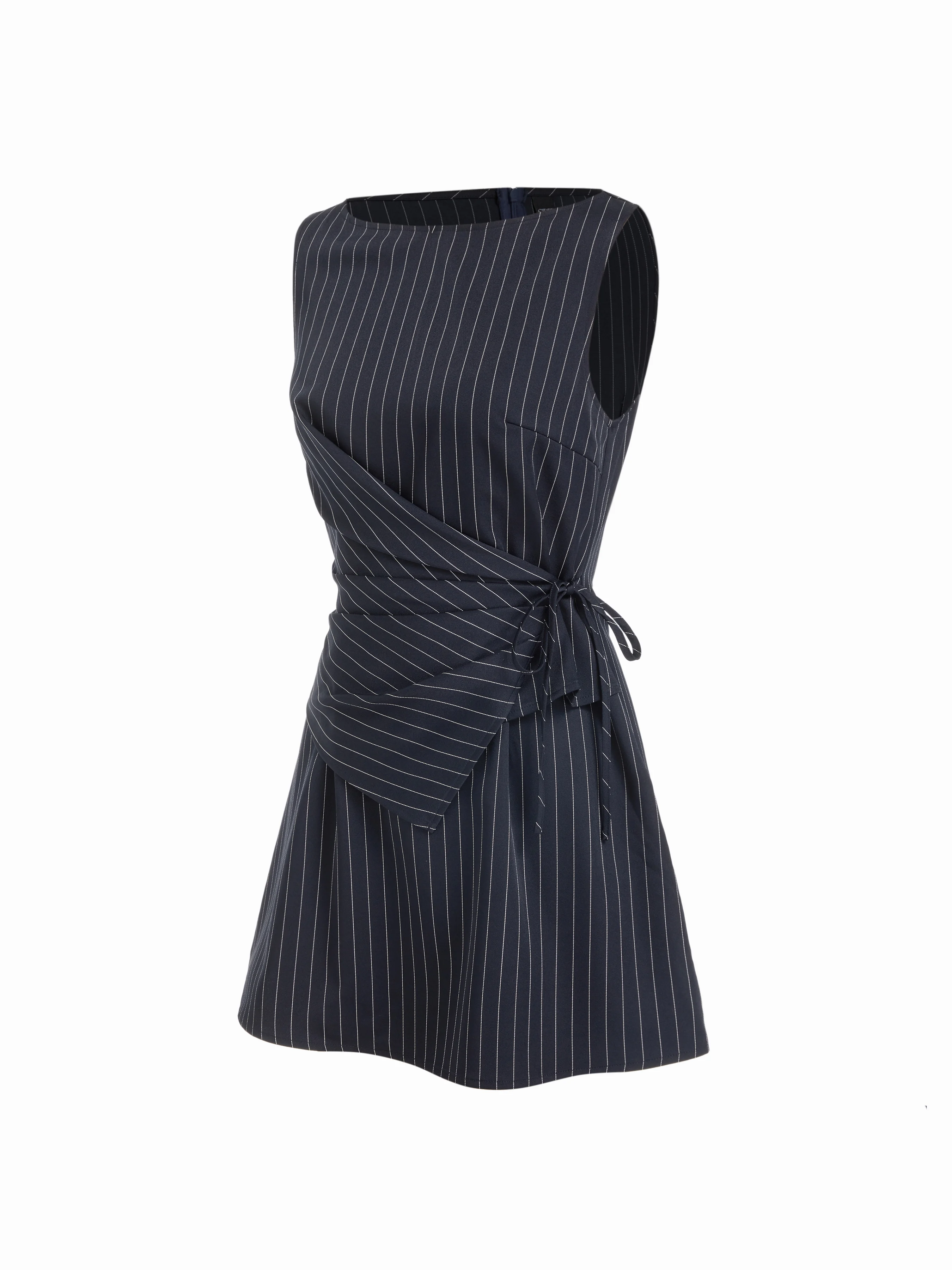 Stripe Boat Neck Asymmetrical Ruched A-line Mini Shift Dress