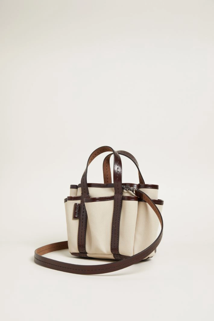 Mini tote bag with external pockets - ECRU DARK BROWN