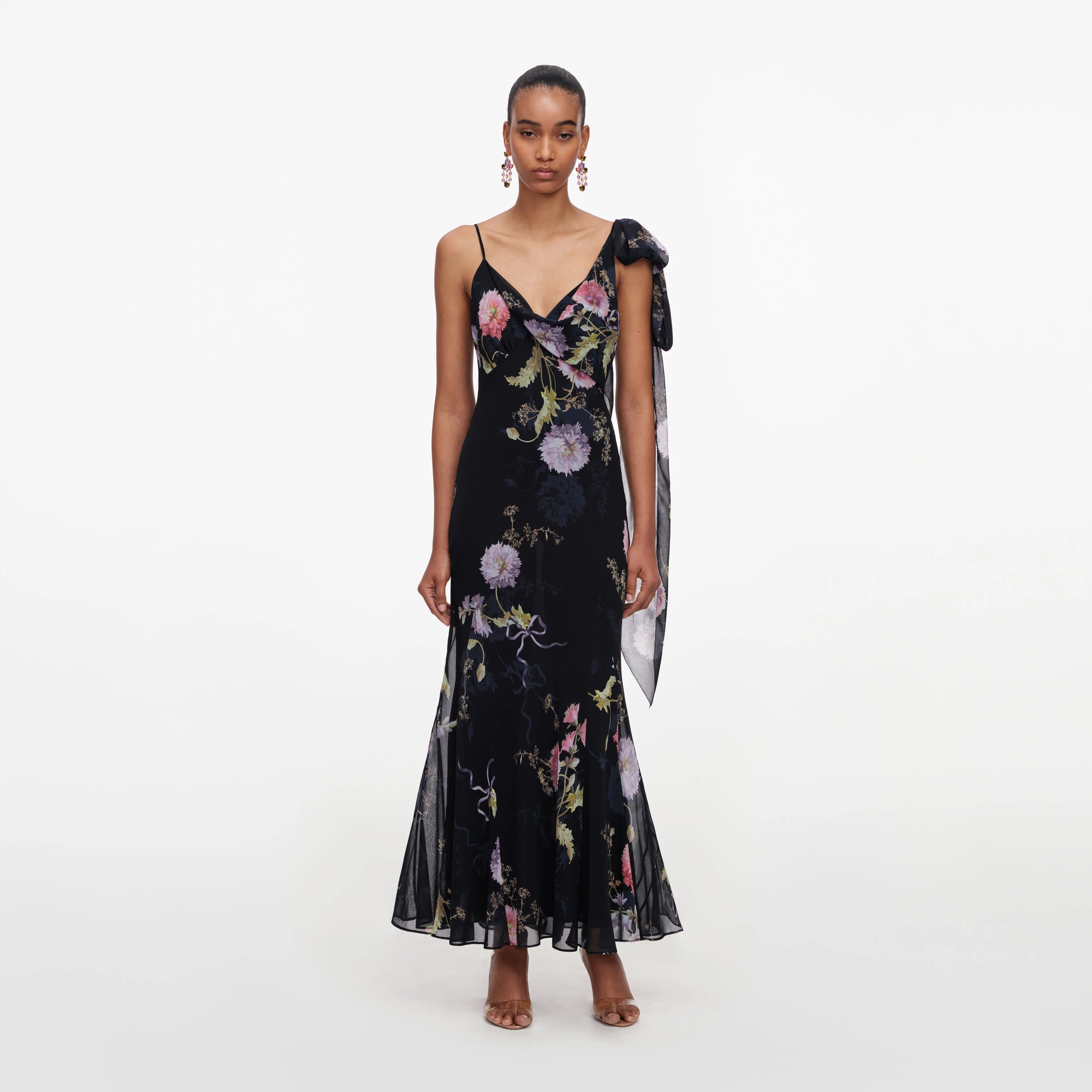 Black Floral Georgette Maxi Dress