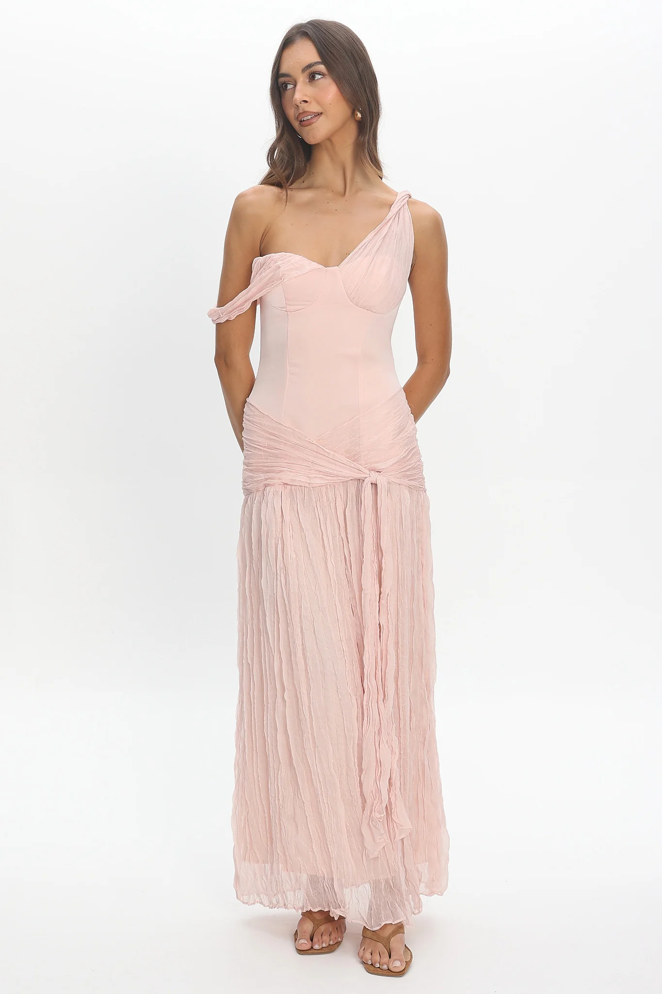 Keia Crepe Chiffon One-Shoulder Maxi Dress Light Pink