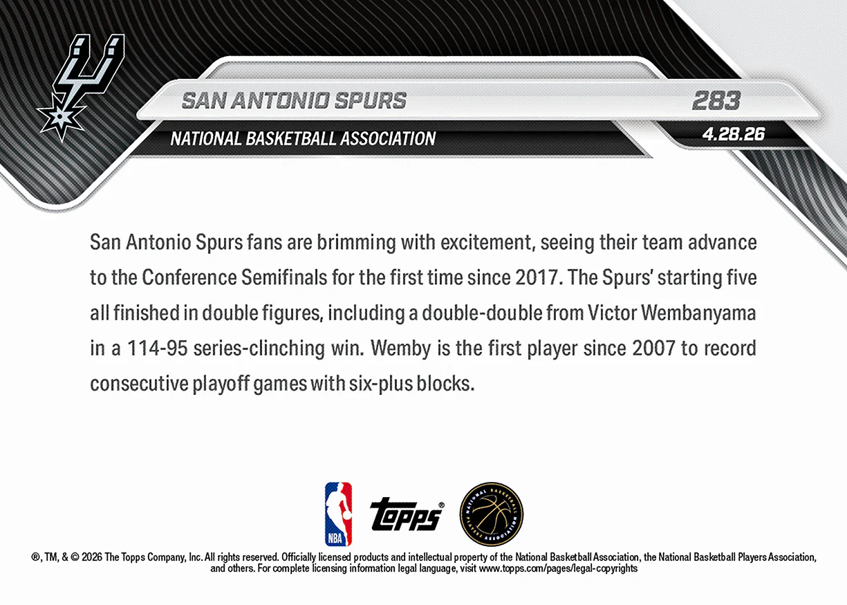 San Antonio Spurs - 2025-26 NBA Topps NOW® - Card 283 - PR: 1499