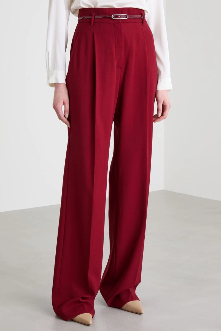 High-waisted wool crepe trousers - BORDEAUX