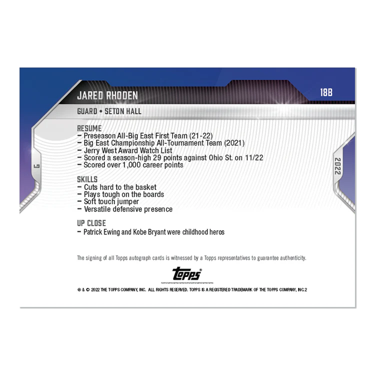 On-Card Auto # to 49 - Jared Rhoden - 2022 Bowman NEXT TOPPS NOW® Basketball Card 18B