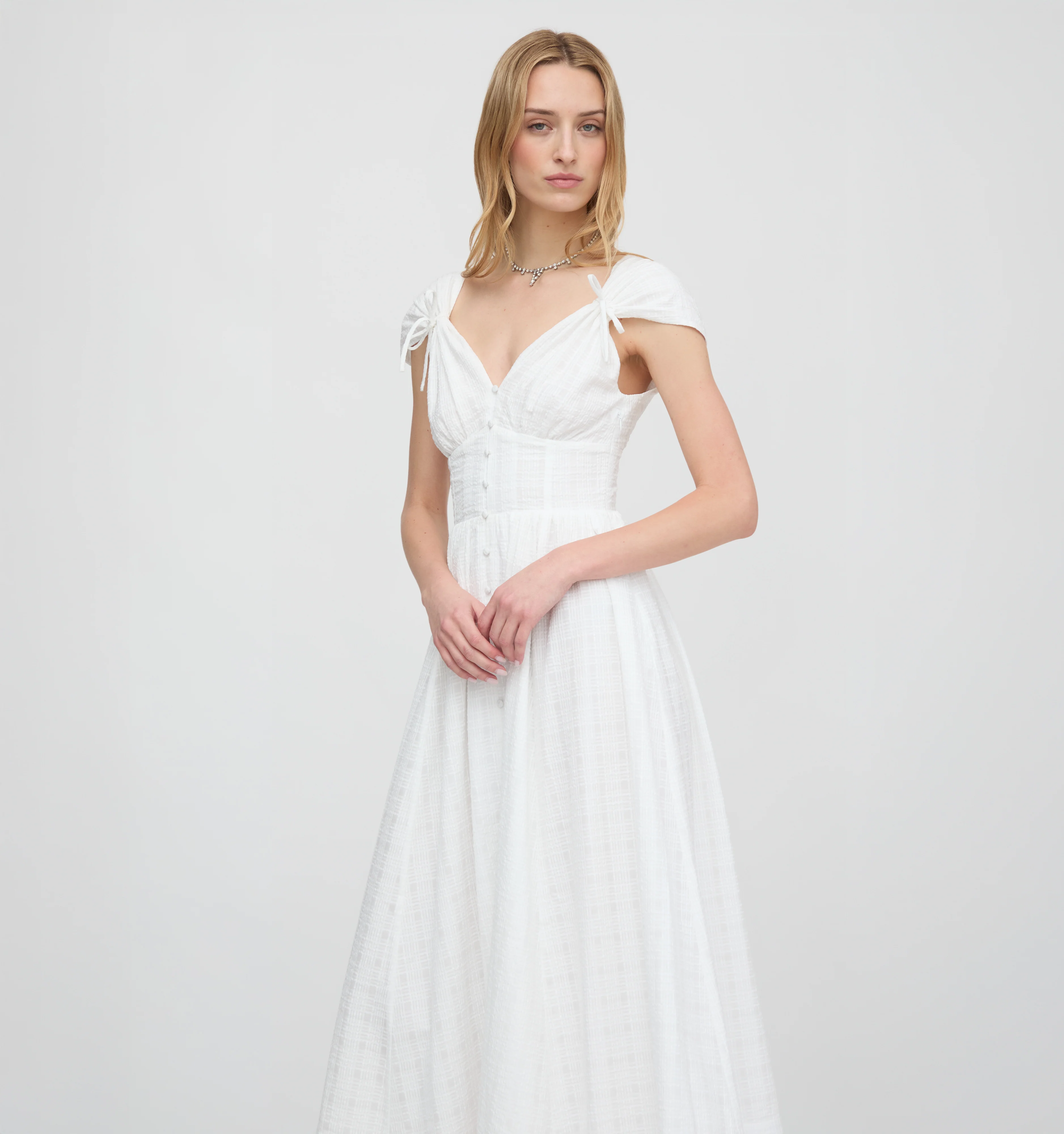 The Lucille Dress - White Crinkle Check