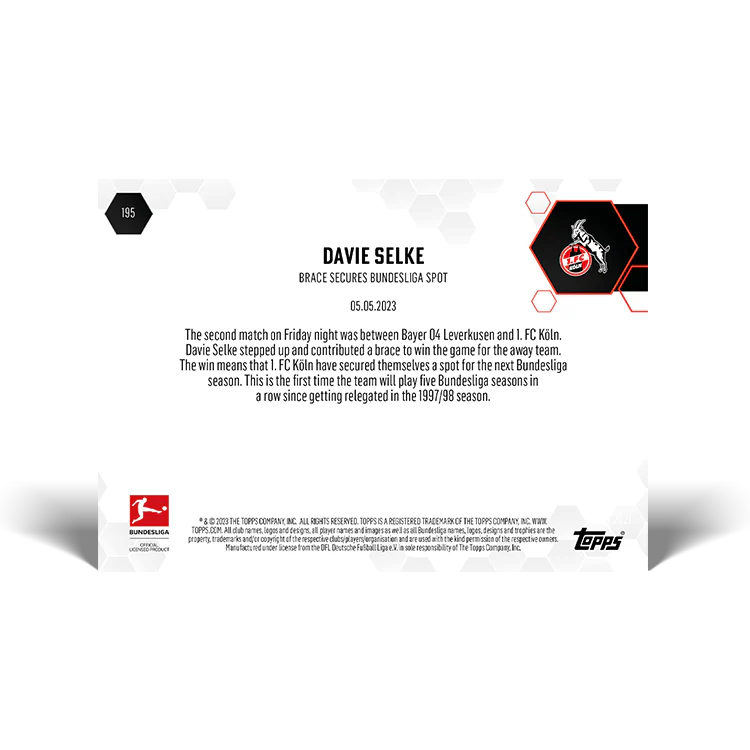 Topps UK - Brace secures Bundesliga spot - Bundesliga TOPPS NOW® Card #195