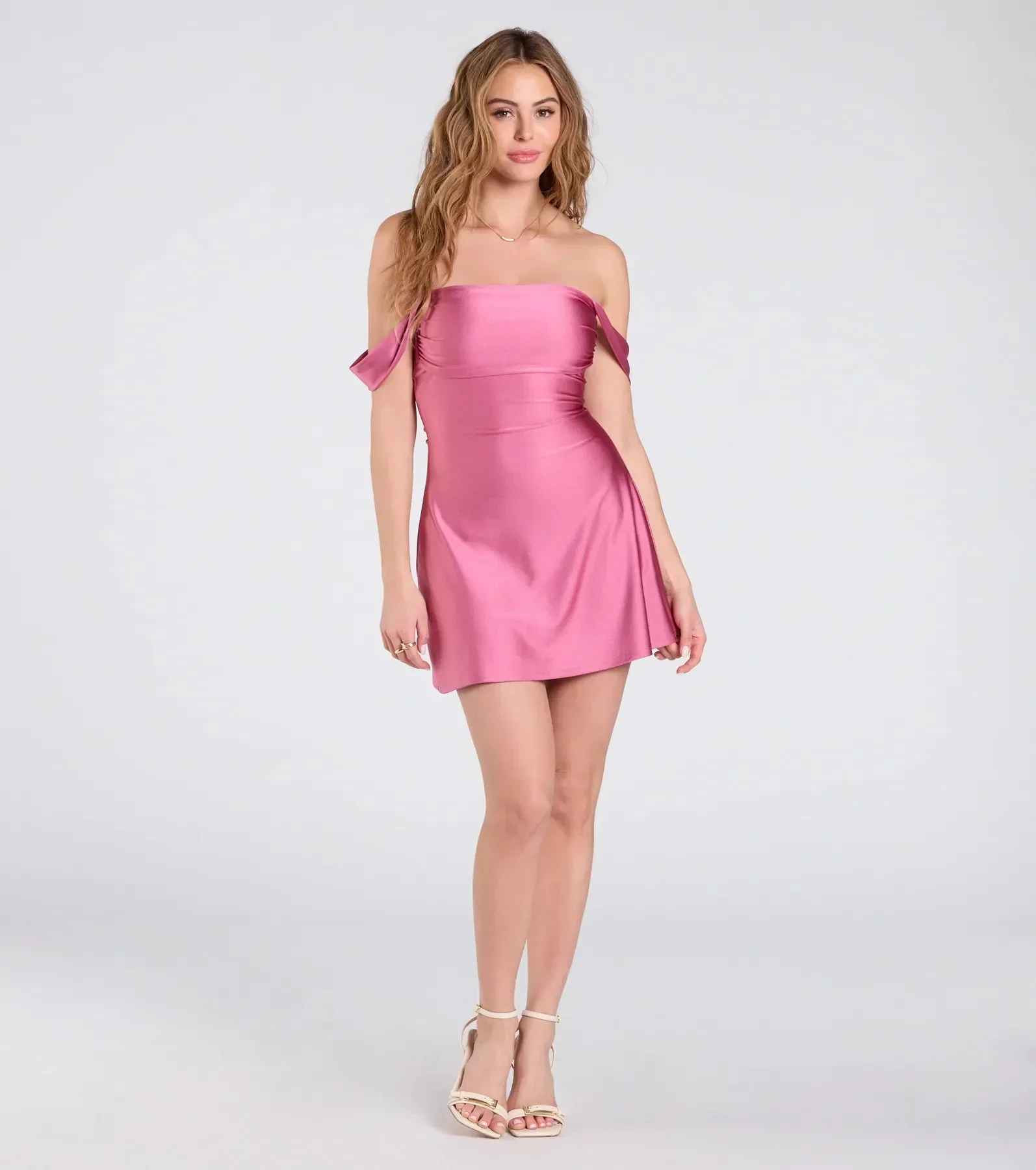 Classics Lover Off-The-Shoulder Satin A-Line Mini Dress