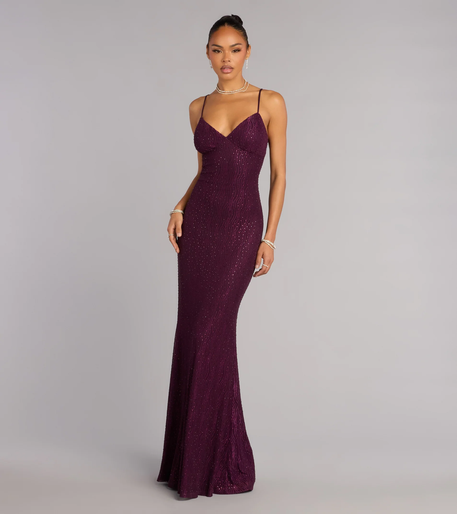 Skylar Rhinestone Tie Back Formal Dress