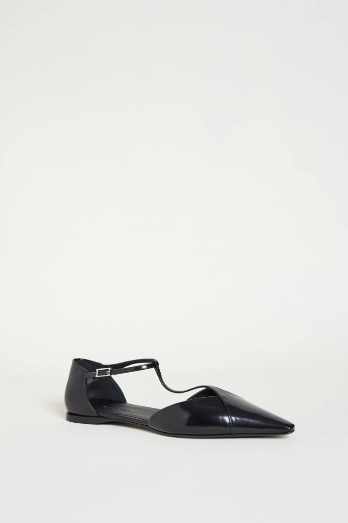 Metallic leather ballet flats - BLACK