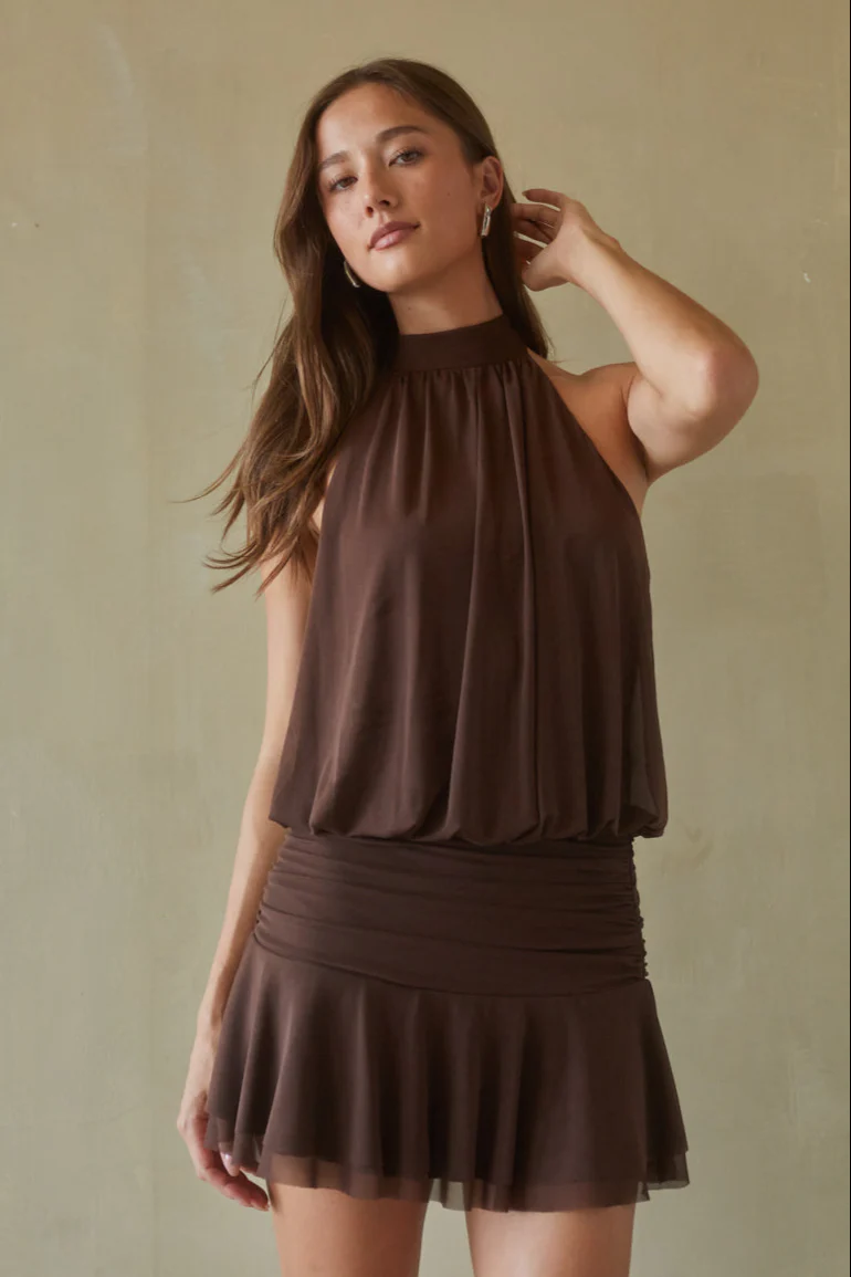 Journi High Neck Mesh Mini Dress