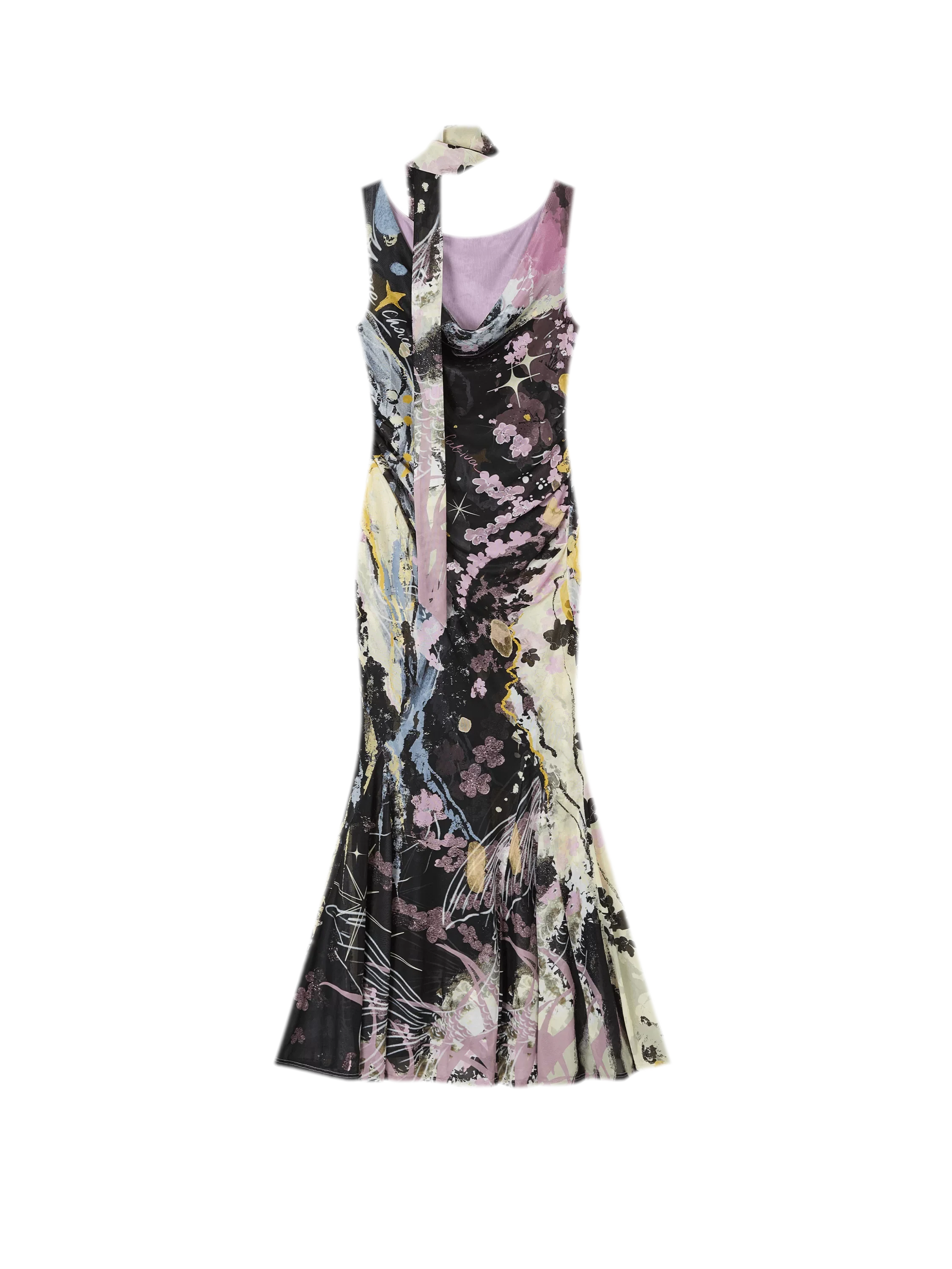 Hand-Painted Mesh Mermaid Dress