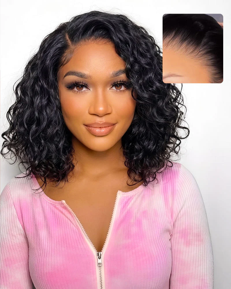 Ophirawig 13x5 Lace Glueless Bohemian Curl Bob Wig With Pre-Cut Lace Invisible Knots Natural Black Virgin Hair Wig
