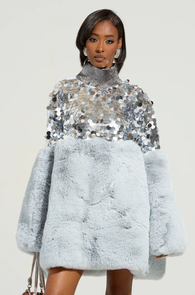Cressida Sequin Faux Fur Mini Dress