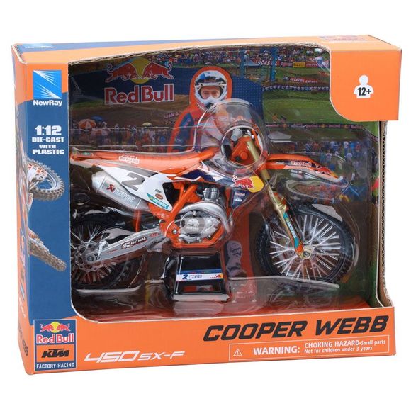 Miniature newray motorcycle ktm 450 sx-f red bull cooper webb - scale 1/12° - orange / blackRef: NRY0043 / 58353