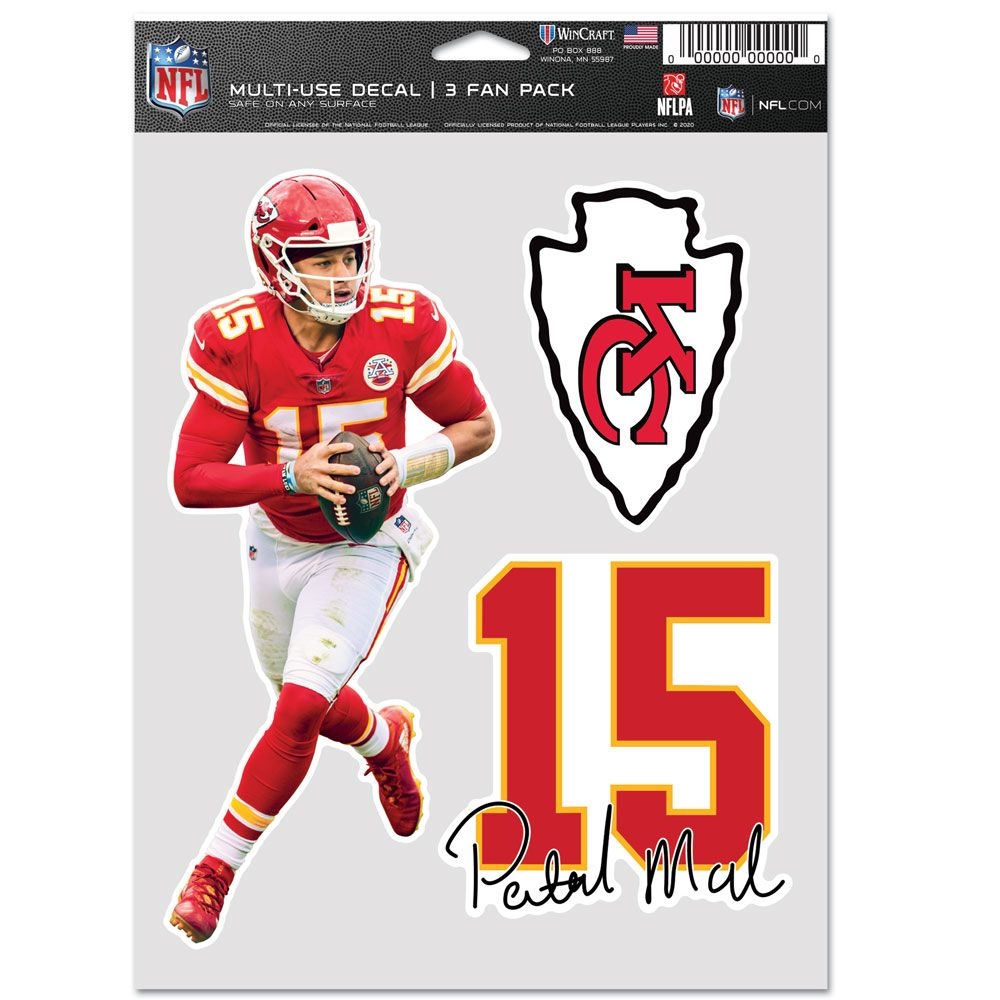 Patrick Mahomes #15 Kansas City Chiefs Player NFL Decals Set (3 Pcs.)