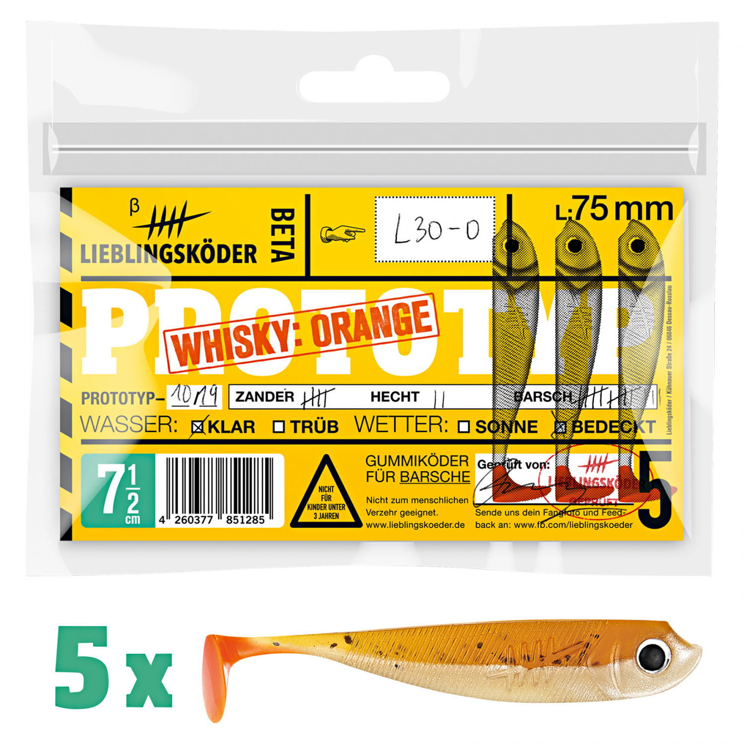 Lieblingsköder Shad Perch Bait (7.5 cm, Whisky Orange)