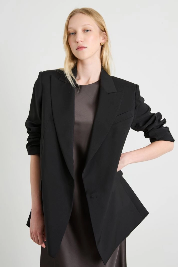 Straight blazer in pure wool - BLACK