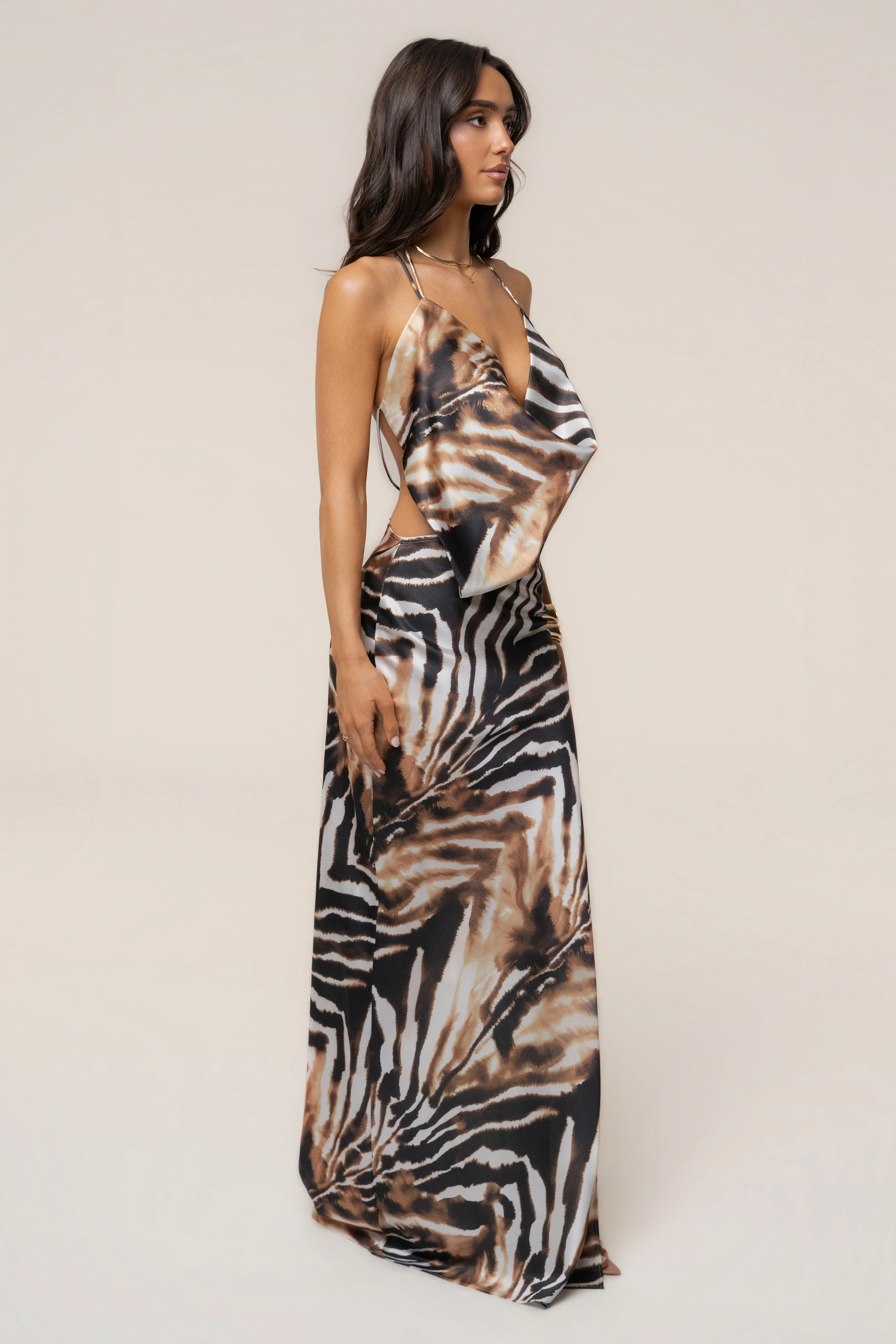 Zebra Delmara Cowl Maxi Dress